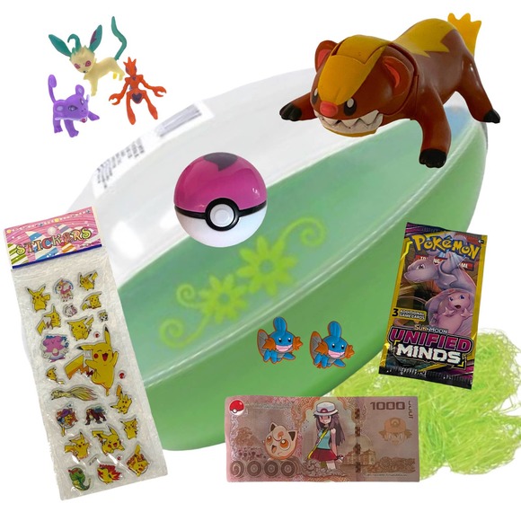 Pokemon Filled Jumbo Egg Easter Basket Filler Set Cards Surprise Pokeball - Picture 1 of 9